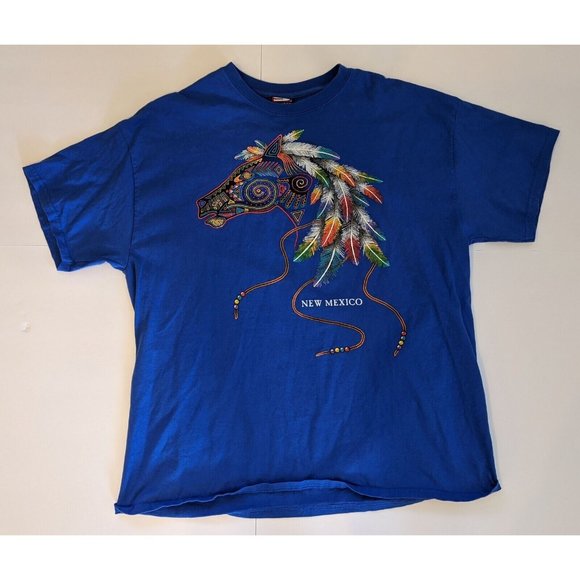BLUE RAISED INK NEW MEXICO NATIVE AMERICAN HORSE GRAPHIC T SHIRT SIZE XL - Picture 1 of 2
